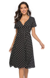 Polka Dot Print V-Neck Short Sleeve Dress