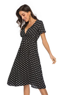 Polka Dot Print V-Neck Short Sleeve Dress