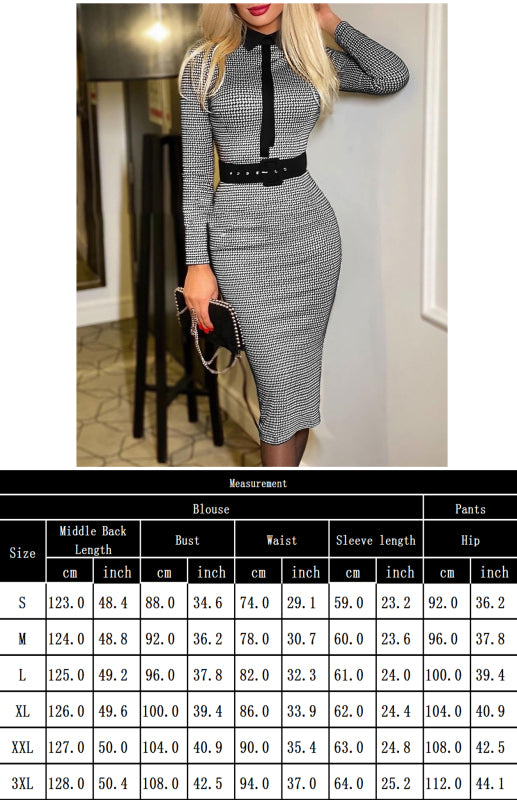 Women'S Casual Slim Belt Print Dress