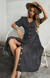 Polka Dot V-Neck Short Sleeve Commuter Dress