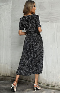 Polka Dot V-Neck Short Sleeve Commuter Dress