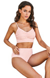 Sexy Stretch Gathered Without Underwire Adjustment Shoulder Strap Top & High Waist Bikini Set