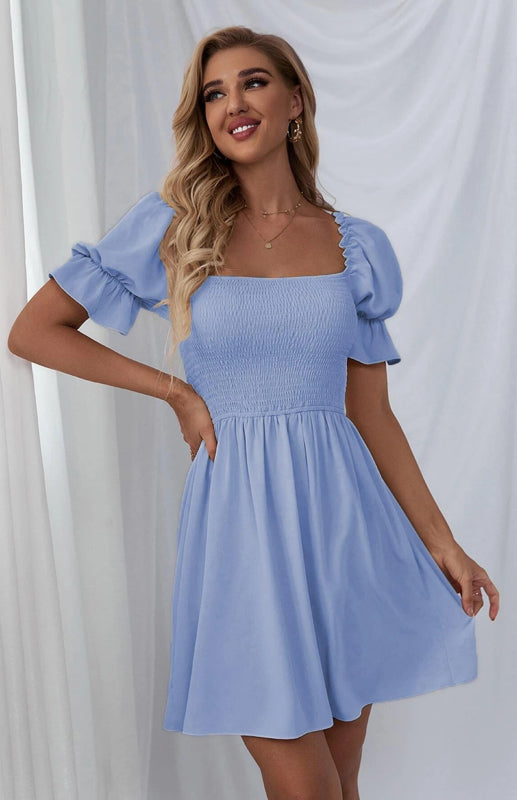 Women's Puff Sleeve Short Sleeve Solid Color Dress