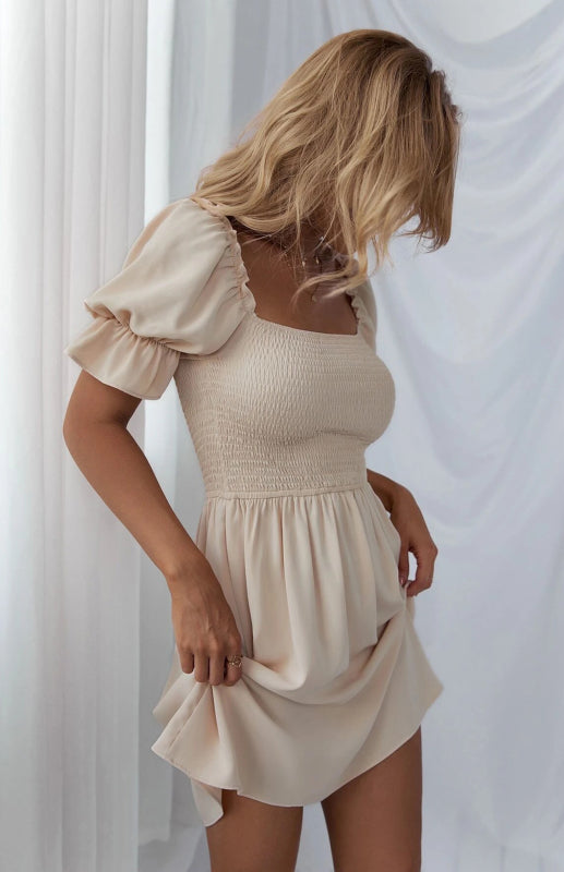 Women's Puff Sleeve Short Sleeve Solid Color Dress