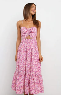 Women's Sling Gathered Floral Cutout Dress