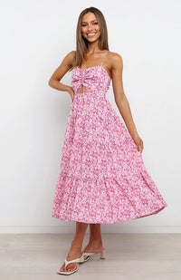 Women's Sling Gathered Floral Cutout Dress