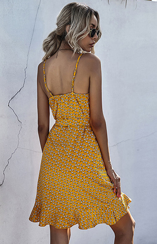 Printed Ruffled Lace-up Beach Slip Dress