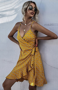 Printed Ruffled Lace-up Beach Slip Dress