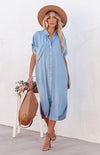 Women's Short Sleeve Button Pocket Dress