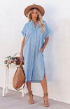 Women's Short Sleeve Button Pocket Dress