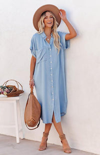 Women's Short Sleeve Button Pocket Dress