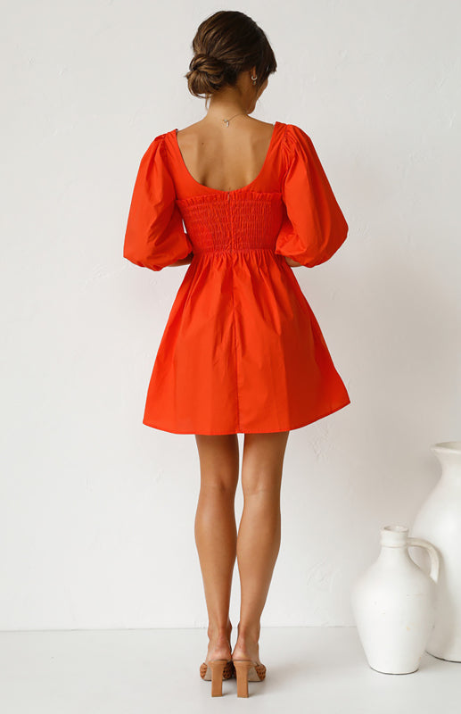 Women's Lantern Sleeve Solid Color Dress