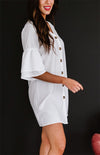 Women's sV Neck Button Flare Sleeve Shift Shirt Dress