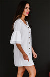 Women's sV Neck Button Flare Sleeve Shift Shirt Dress