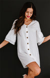 Women's sV Neck Button Flare Sleeve Shift Shirt Dress