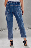 Distressed Drawstring Gather Round Distressed Pocketed Denim Jogger