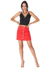 Women's Spring/Summer Red Buttoned Slim Fit Sexy Denim Skirt