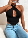 Women's sexy cross -hanging neck showed irregular top