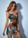 Women's satin retro printed slim camisole dress