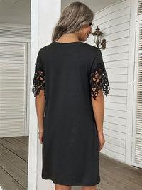 Beauty Short Sleeve T-Shirt Dress Loose Lace Stitching Black Dress