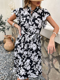 High Waist Midi Dress Printed Black Foreign Trade Dress