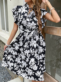 High Waist Midi Dress Printed Black Foreign Trade Dress