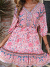 Women's Printed Vintage Loose Pink Dress