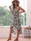 European and American halter neck print white dress