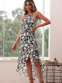 European and American halter neck print white dress