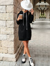 Hooded Sweater Dress Off Shoulder Long Sleeve Solid Color Loose Dress