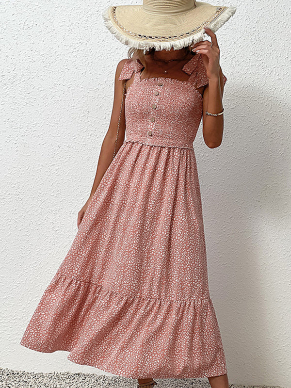 Pink Floral Dress Tie Ruffle Slip Dress