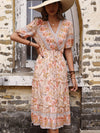 Vintage Women's Pink Fungus Print V-Neck Midi Dress