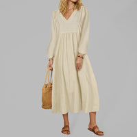 Women's Cotton Linen Loose Balloon Sleeve Dress