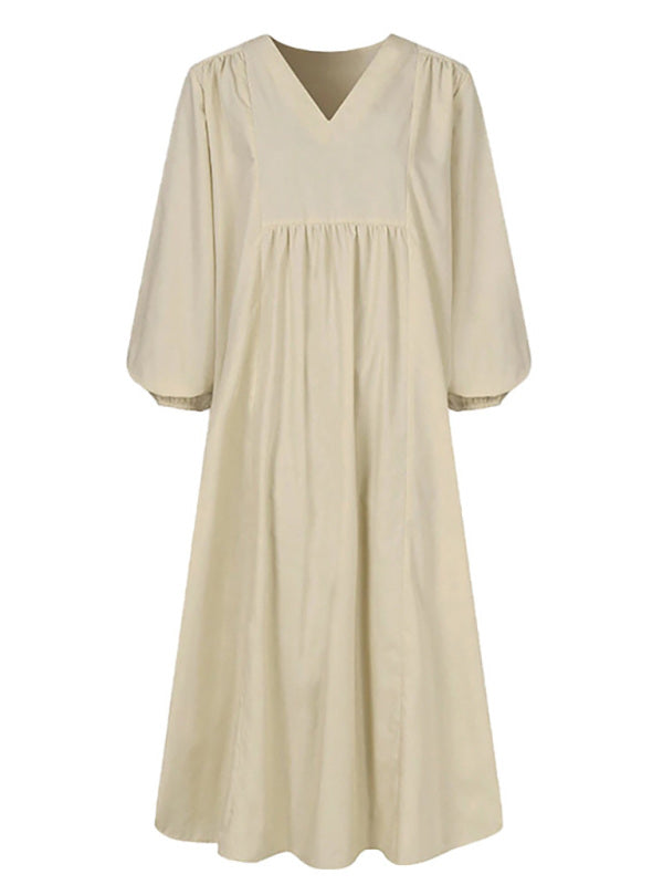 Women's Cotton Linen Loose Balloon Sleeve Dress