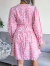 Women's V-neck flower wood ear Long Sleeve Chiffon Dress