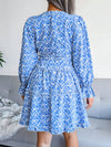 Women's V-neck flower wood ear Long Sleeve Chiffon Dress