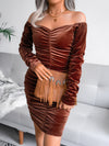 Women's square neck velvet buttock wrap dress