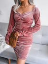 Women's square neck velvet buttock wrap dress