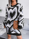 Women's contrast color love wool dress knitted dress