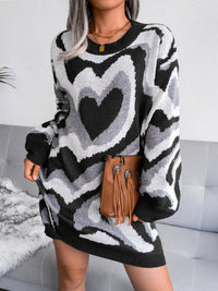 Women's contrast color love wool dress knitted dress