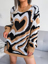 Women's contrast color love wool dress knitted dress