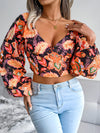 Women's V-neck lantern long sleeve Floral Chiffon shirt