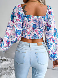 Women's V-neck lantern long sleeve Floral Chiffon shirt