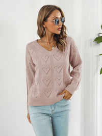 Women's Cutout Heart Plaid Drop-Shoulder Sleeve Sweater