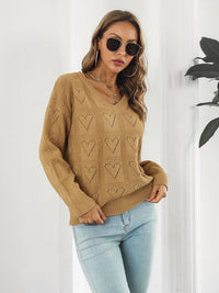 Women's Cutout Heart Plaid Drop-Shoulder Sleeve Sweater