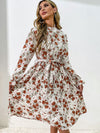 Fashion women's printed long -sleeved half -high -neck dress