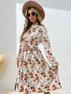 Fashion women's printed long -sleeved half -high -neck dress