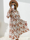 Fashion women's printed long -sleeved half -high -neck dress