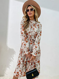 Fashion women's printed long -sleeved half -high -neck dress