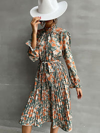 Fashion women's printed long -sleeved half -high -neck dress